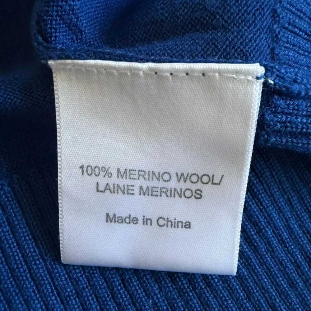 Tory Burch Cardigan Women Large Blue Merino Wool Logo Button V-Neck Sweater